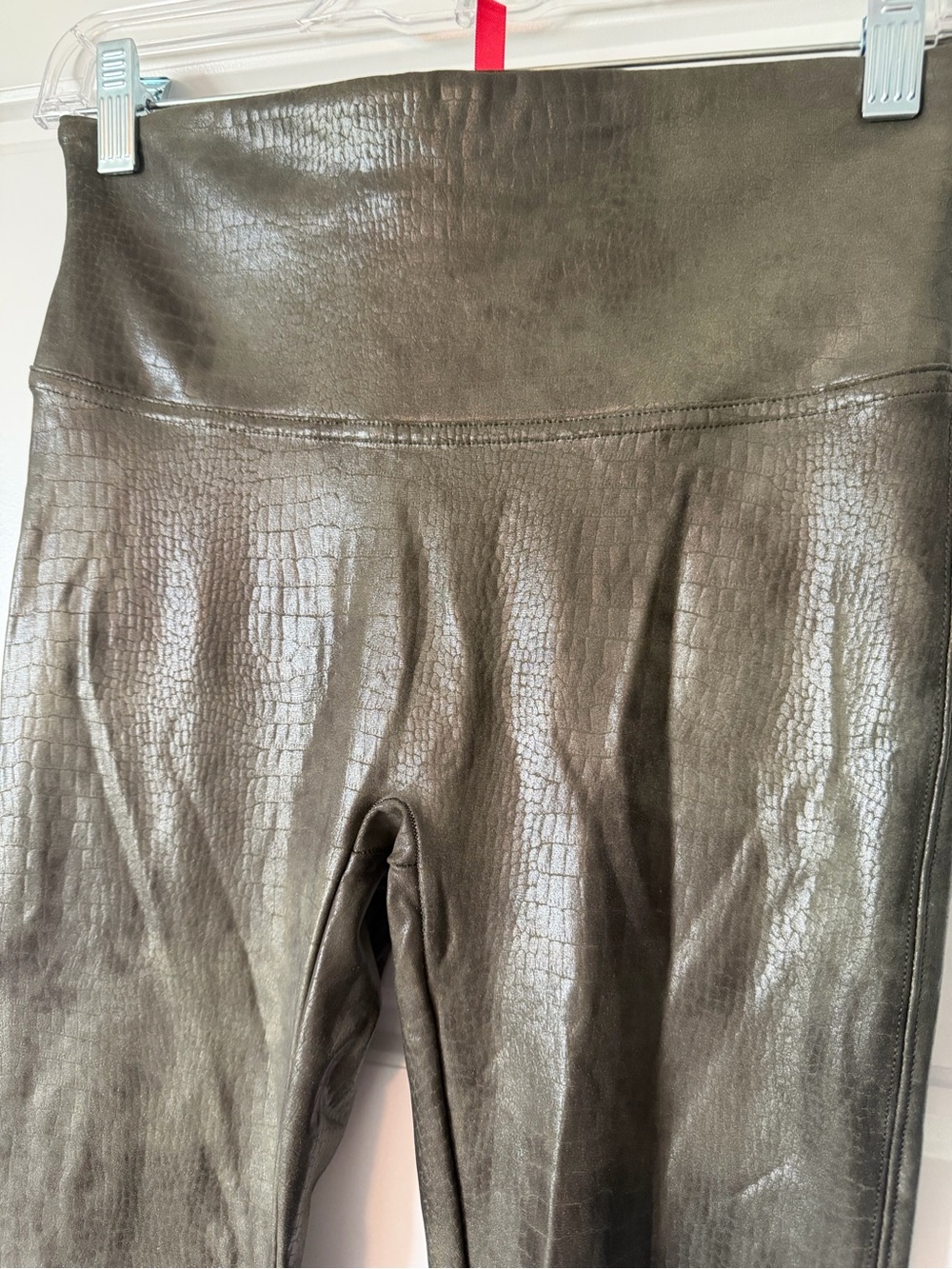SPANX Olive Green Faux-Leather High-Waist Leggings - Picture 2 of 10
